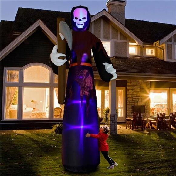 12 FT Halloween Inflatables Large Lighted Reaper Grim Ghost, Giant Scary Ghosts